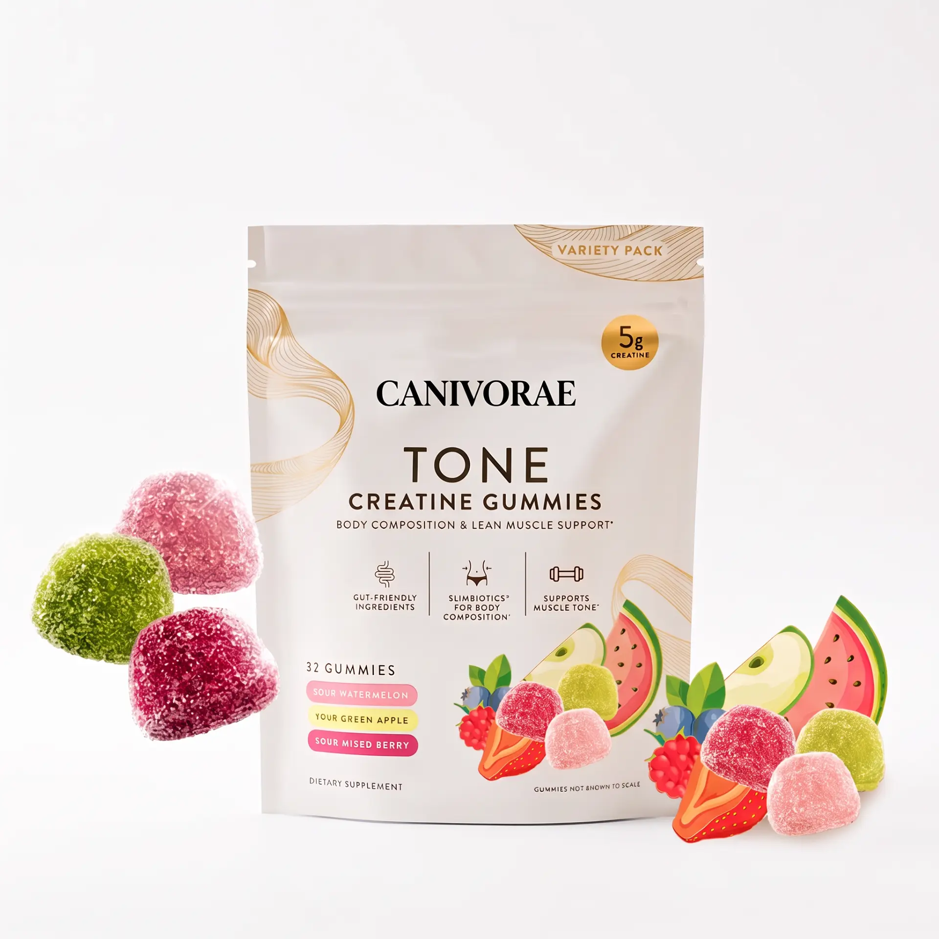 CANIVORAE TONE Creatine Gummies variety pack, 32 gummies, 5 g creatine